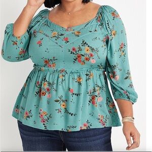 Maurices Teal Floral Babydoll Top
